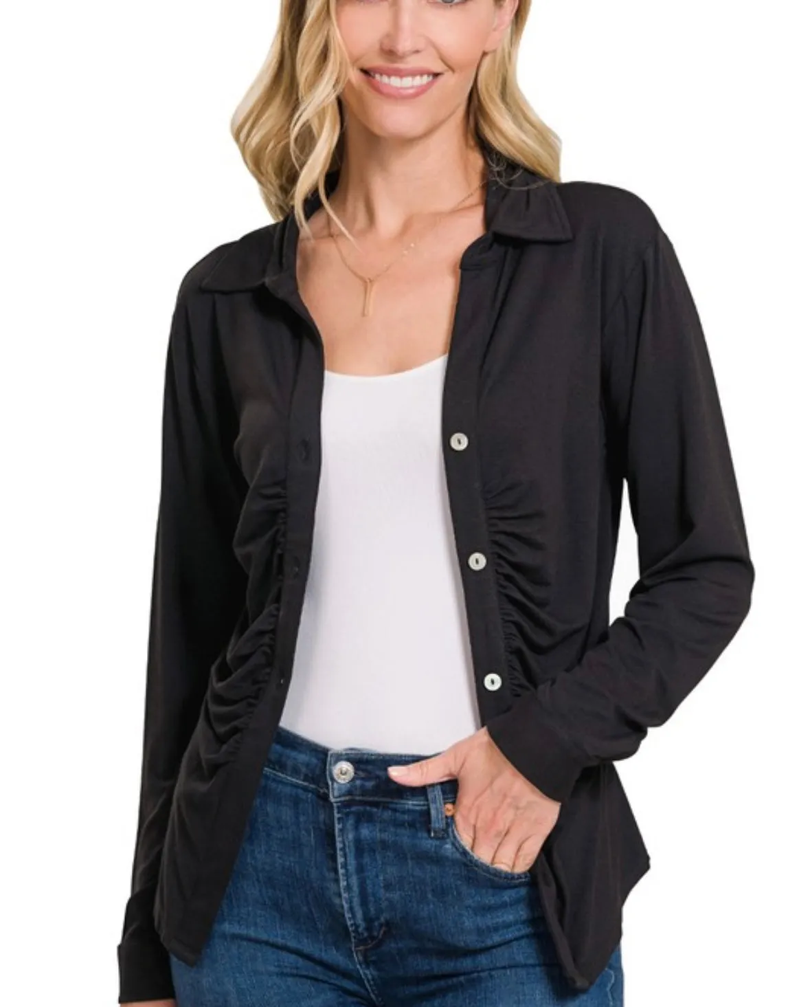 A Ruched Button down