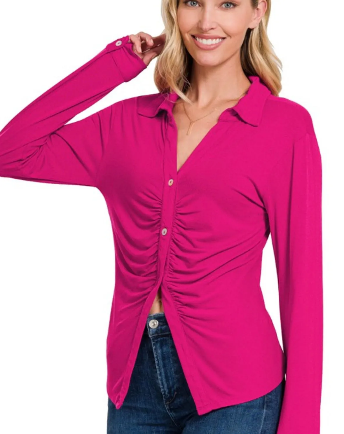 A Ruched Button down