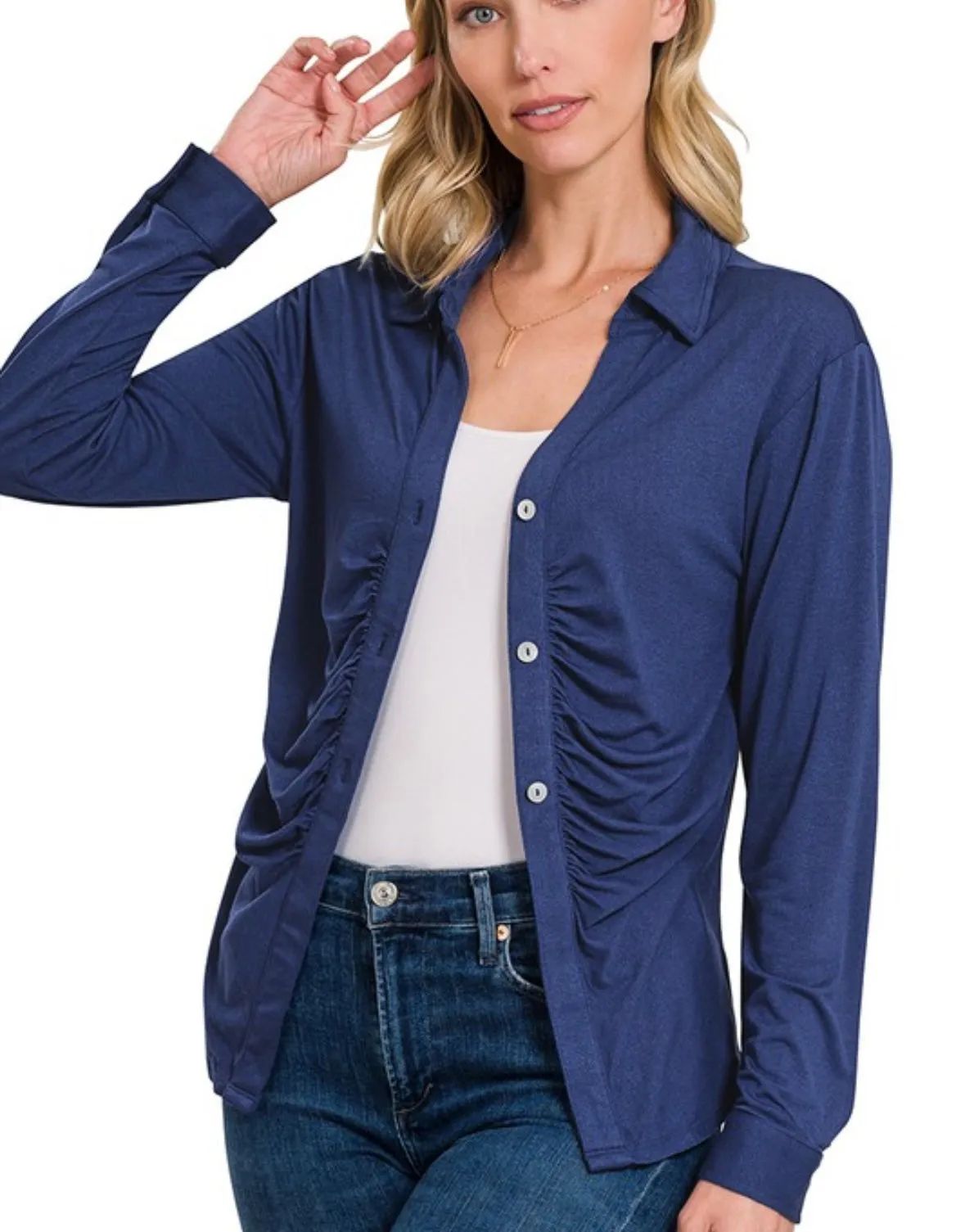 A Ruched Button down