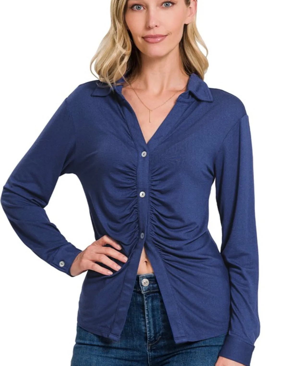 A Ruched Button down