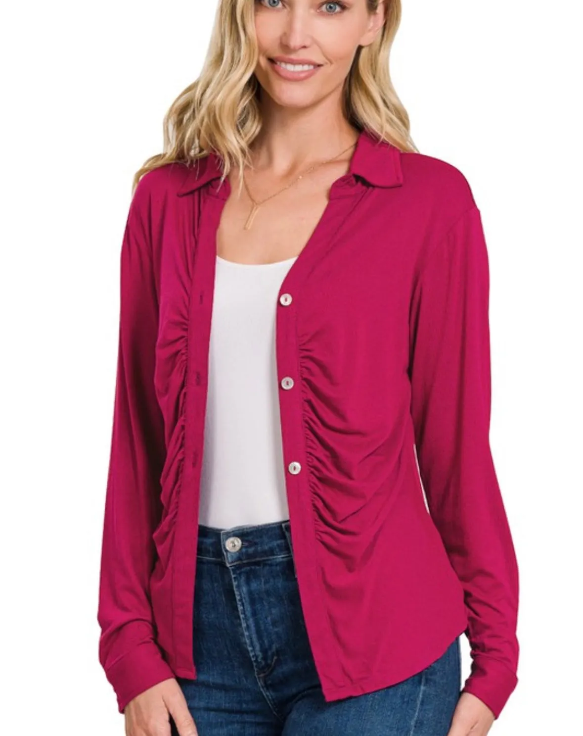 A Ruched Button down