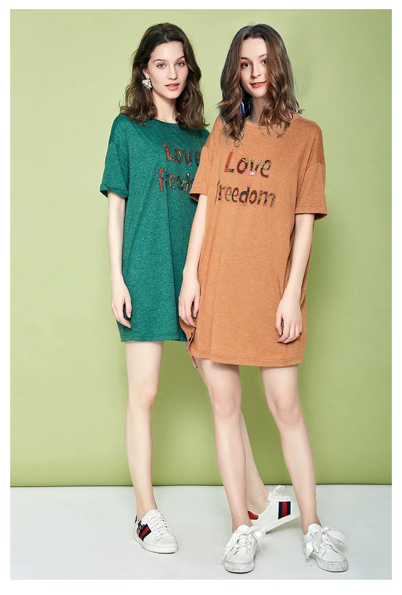 ARTKA LOVE FREEDOM PRINT T SHIRT DRESS