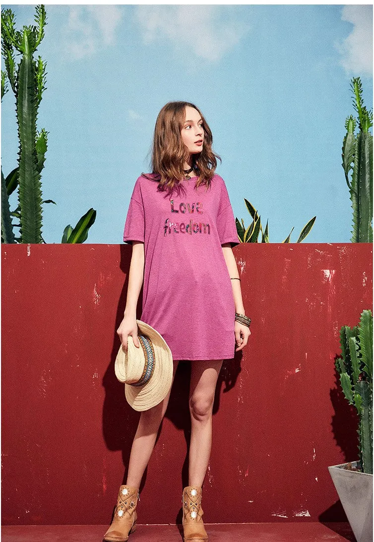 ARTKA LOVE FREEDOM PRINT T SHIRT DRESS