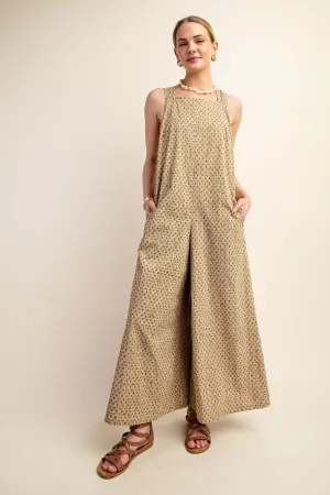 Beige Vintage Floral Wide Leg Romper