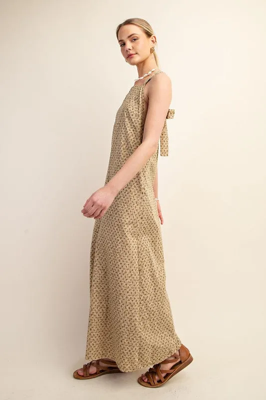 Beige Vintage Floral Wide Leg Romper