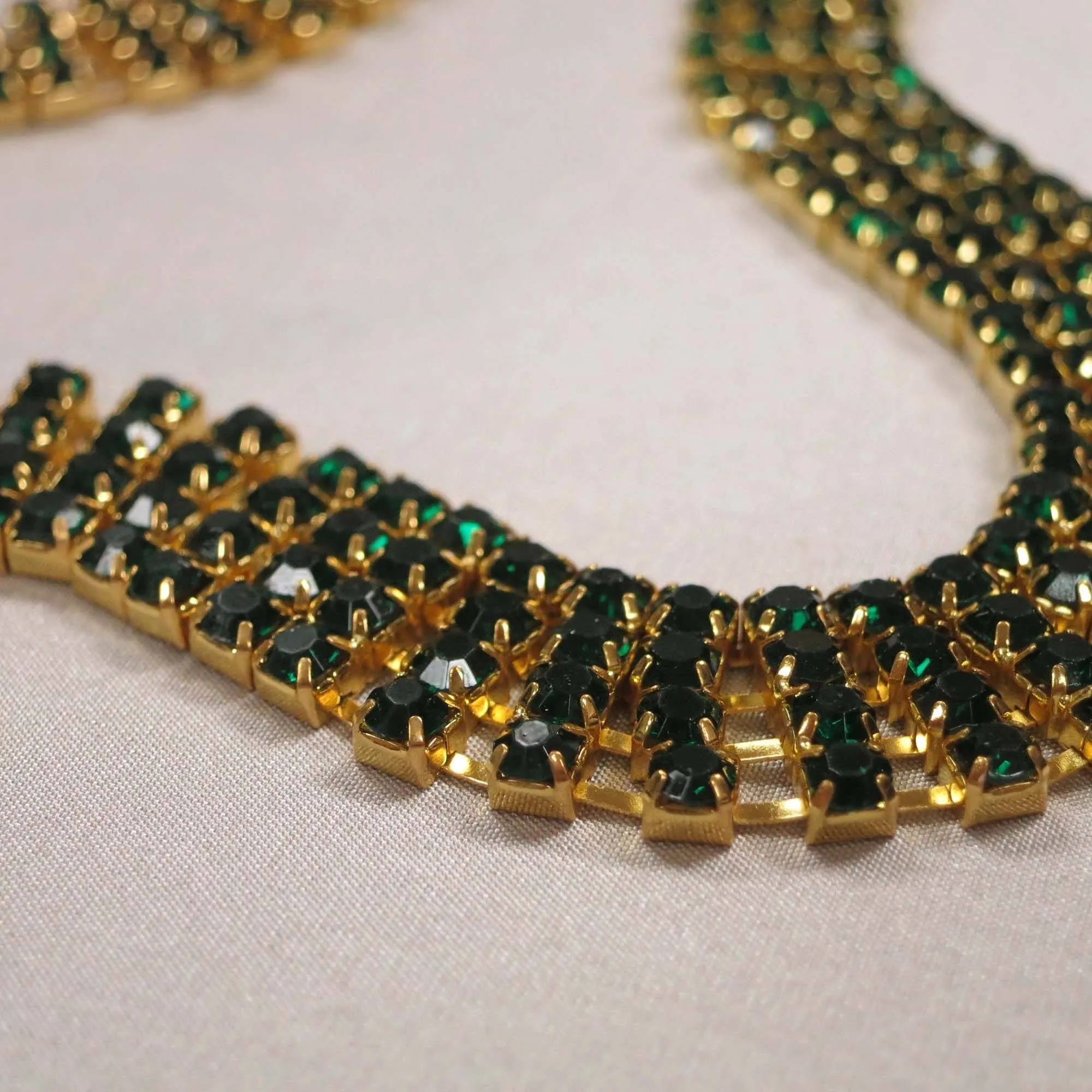 Black Stones and Gold Rhinestone Trim 4 Row