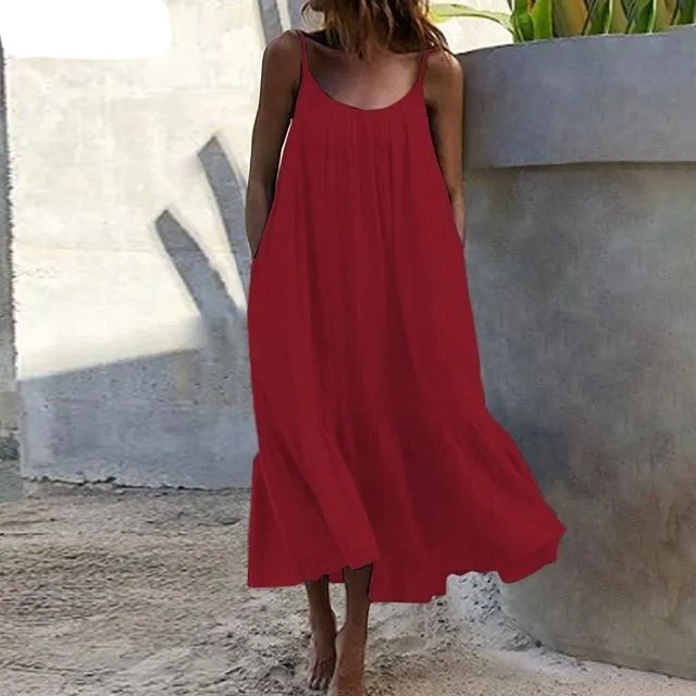 Bohemian Summer Sleeveless Maxi Long Beach Casual Loose Dress