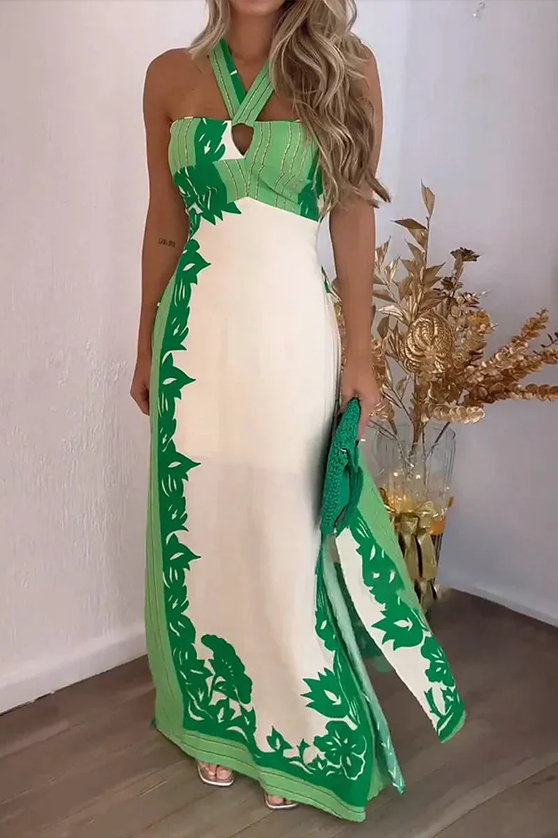 BT3047 Graphic Halter Long Dress