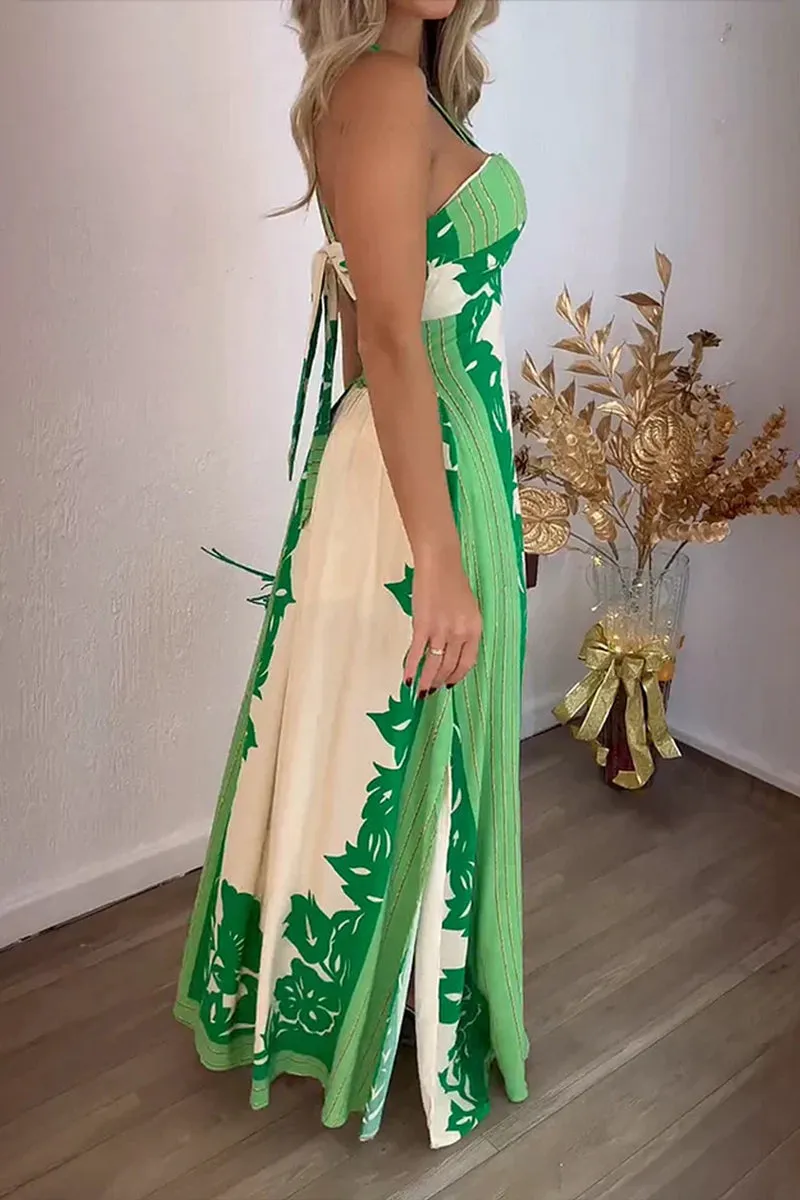 BT3047 Graphic Halter Long Dress