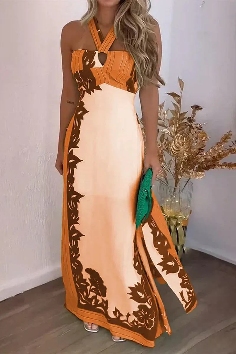 BT3047 Graphic Halter Long Dress