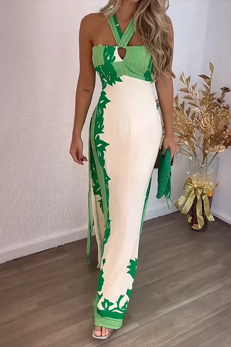 BT3047 Graphic Halter Long Dress