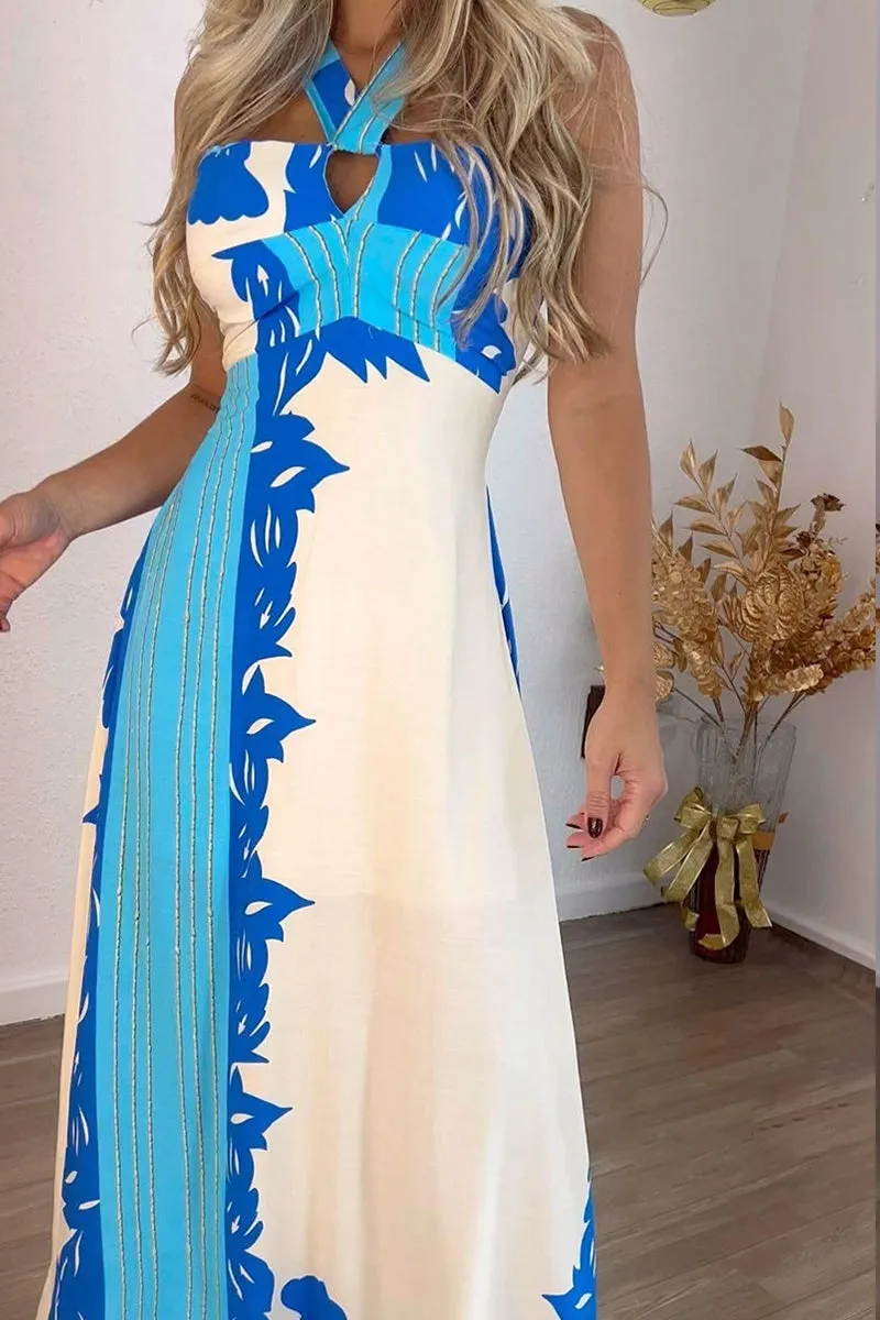 BT3047 Graphic Halter Long Dress
