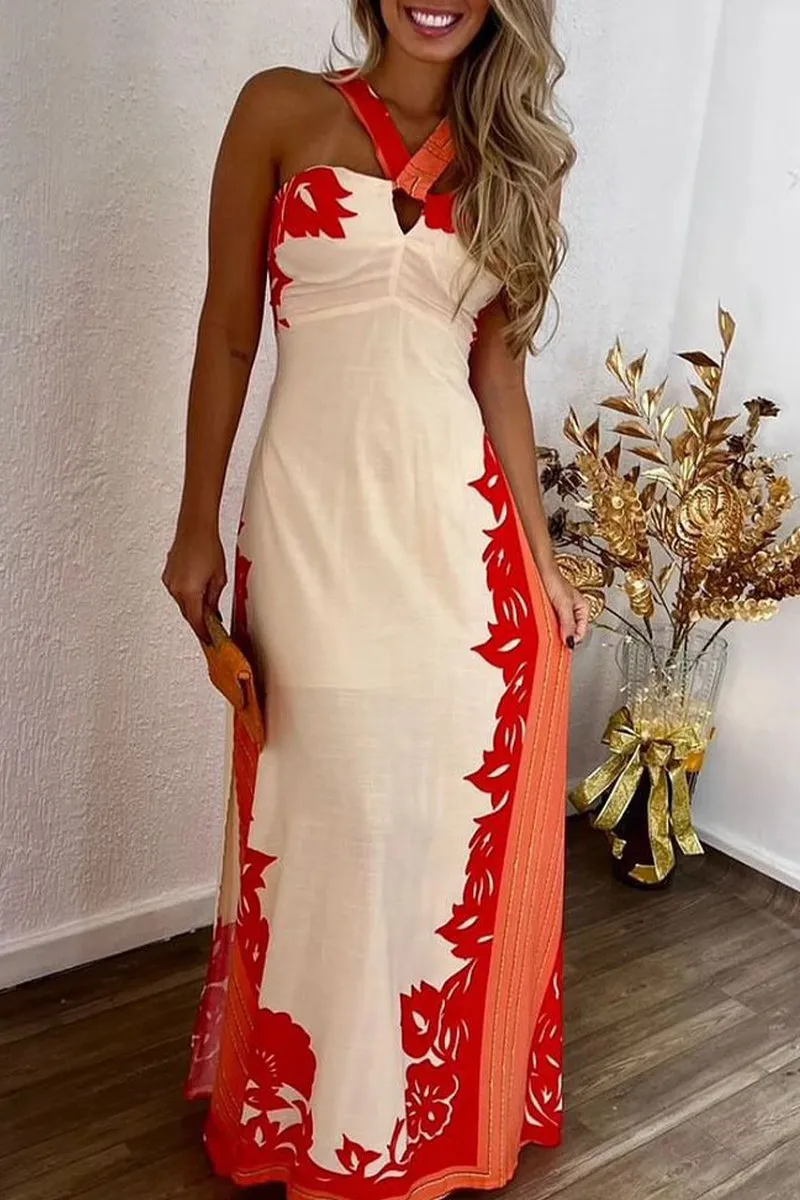 BT3047 Graphic Halter Long Dress