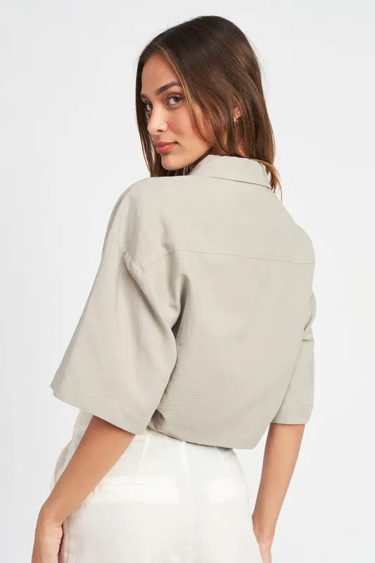 Button Down Crop Top Shirt Women's Sexy Casual Short Sleeve Shirt
