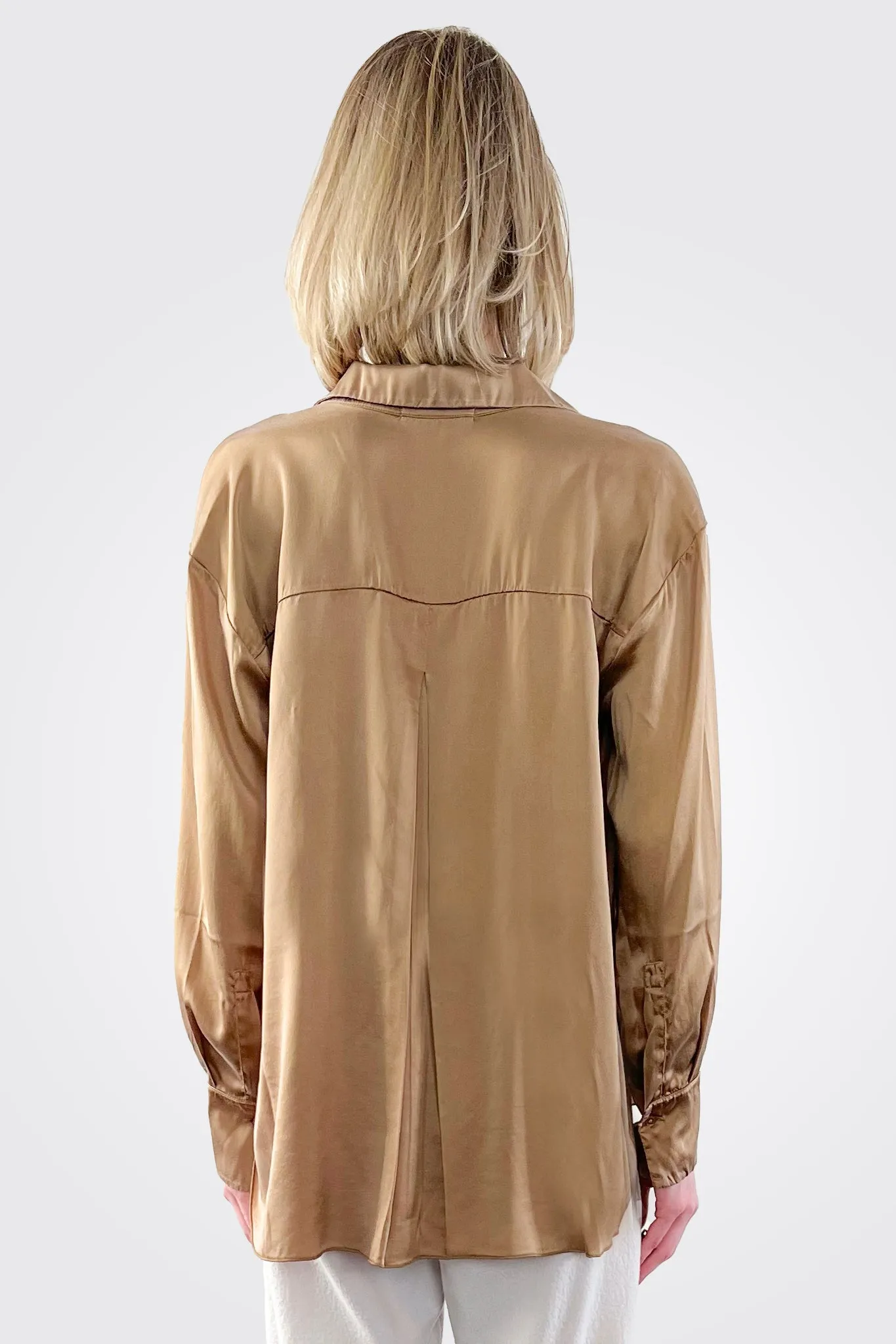 Button Down Silk Blouse - Camel