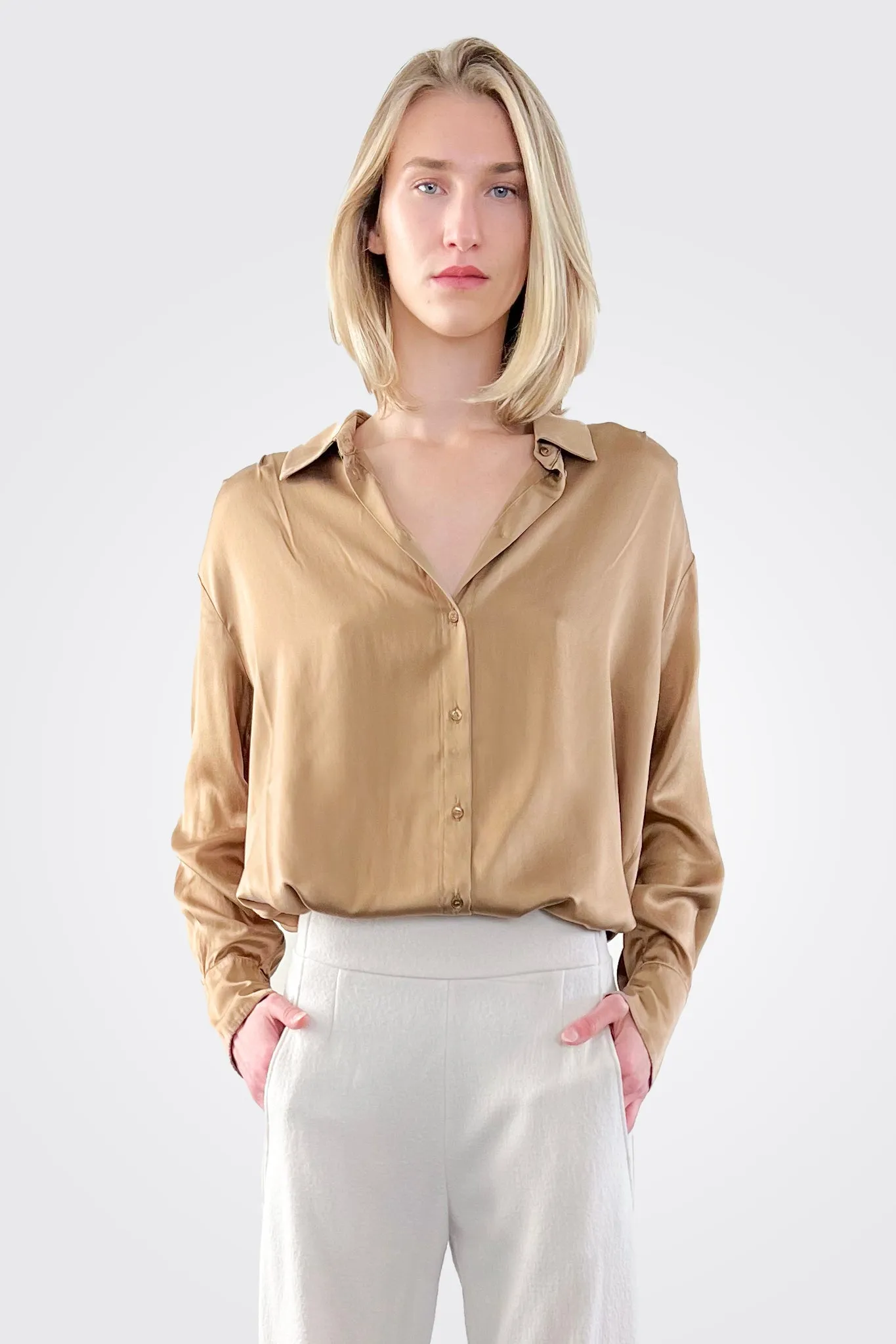 Button Down Silk Blouse - Camel