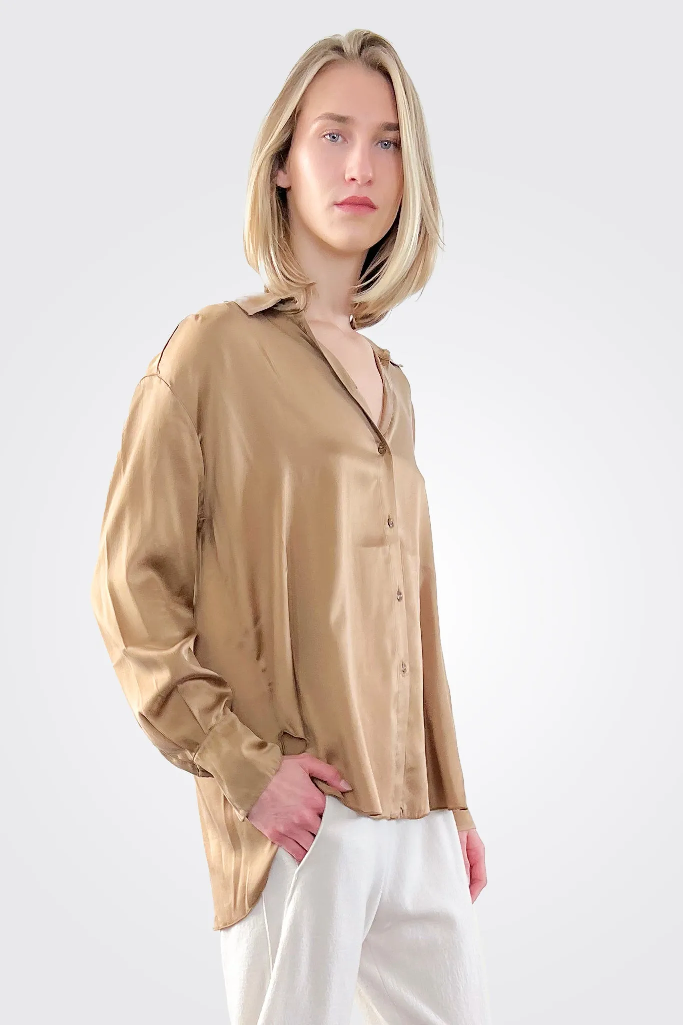 Button Down Silk Blouse - Camel