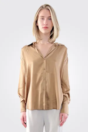 Button Down Silk Blouse - Camel