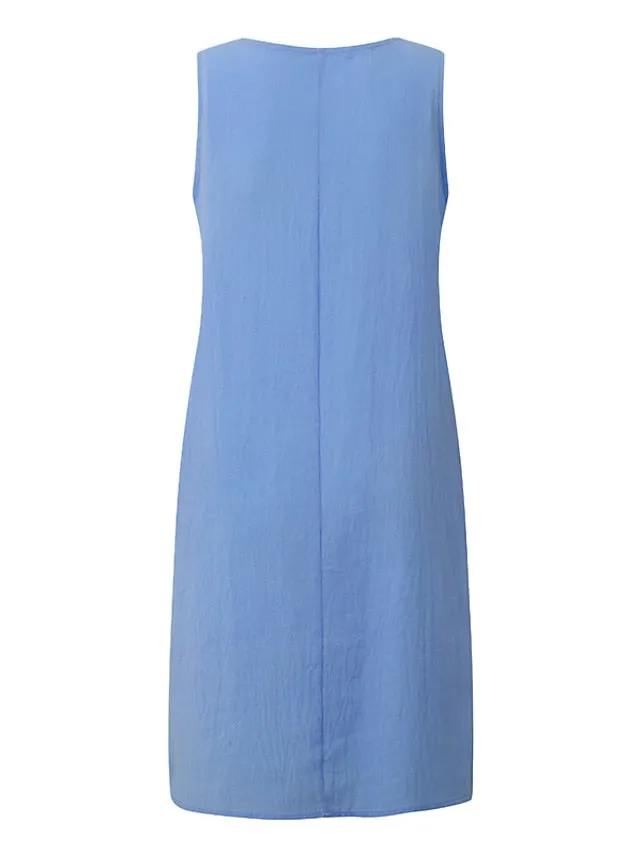 Casual Dress Cotton Dress Shift Dress Midi Dress Green Blue Pink Sleeveless Pure Color Spring Summer V Neck Basic Daily Weekend Loose Fit  S M L XL XXL 3XL 4XL for Women