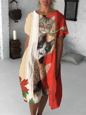Casual Dress T Shirt Dress Tee Dress Shift Dress Midi Dress Black And White Black White Half Sleeve Animal Pocket Summer Spring Crew Neck Fashion Loose Fit  S M L XL XXL 3XL for Women