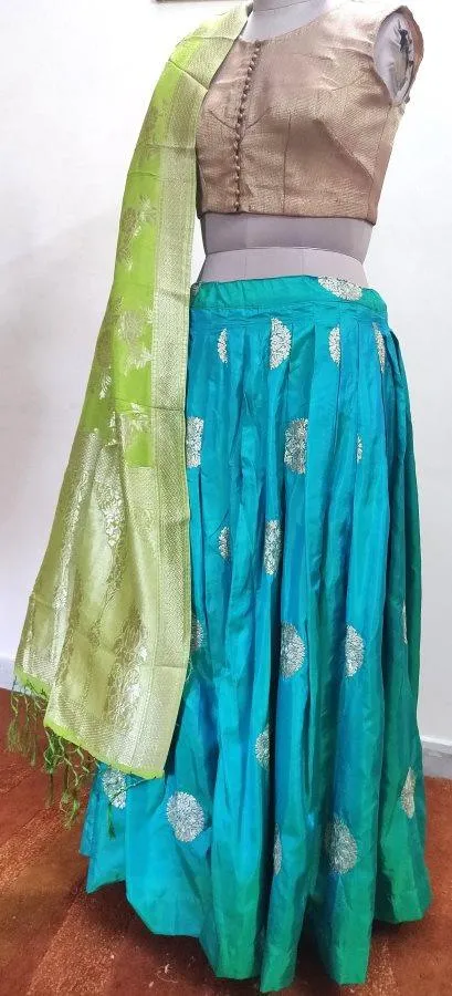 Designer Dupion Silk Turquoise Ready To Wear Lehenga Skirt with Banarasi Dupatta ALC29
