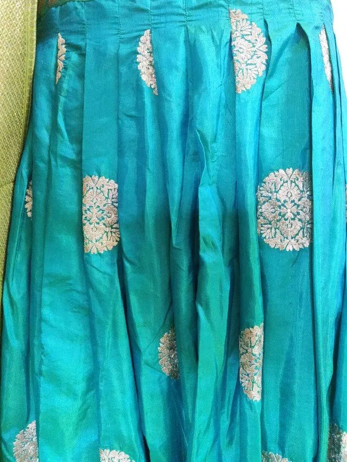 Designer Dupion Silk Turquoise Ready To Wear Lehenga Skirt with Banarasi Dupatta ALC29