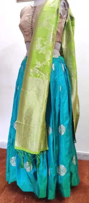 Designer Dupion Silk Turquoise Ready To Wear Lehenga Skirt with Banarasi Dupatta ALC29