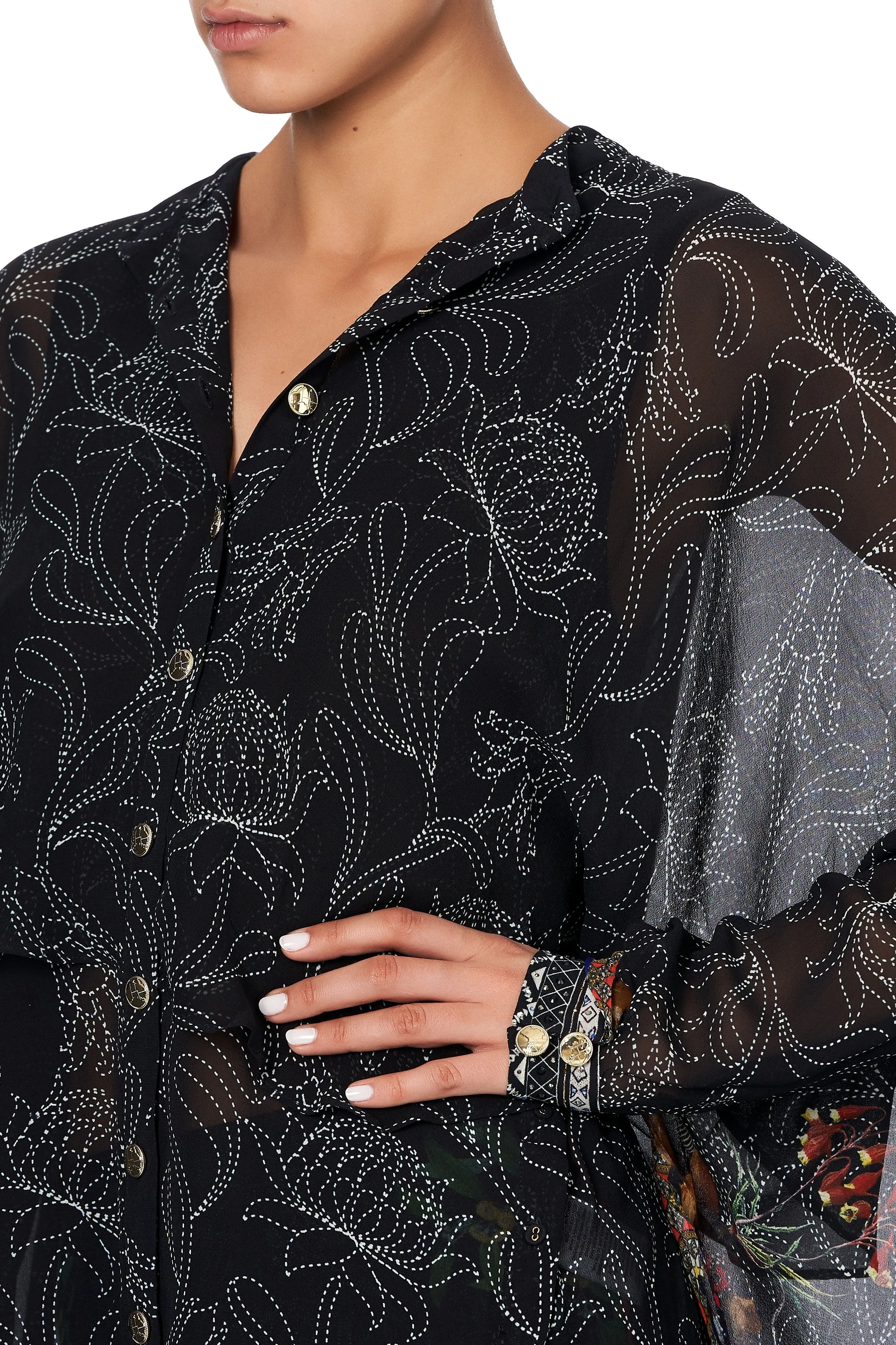 DRAPED BUTTON FRONT BLOUSE BLACKHEATH BETTY