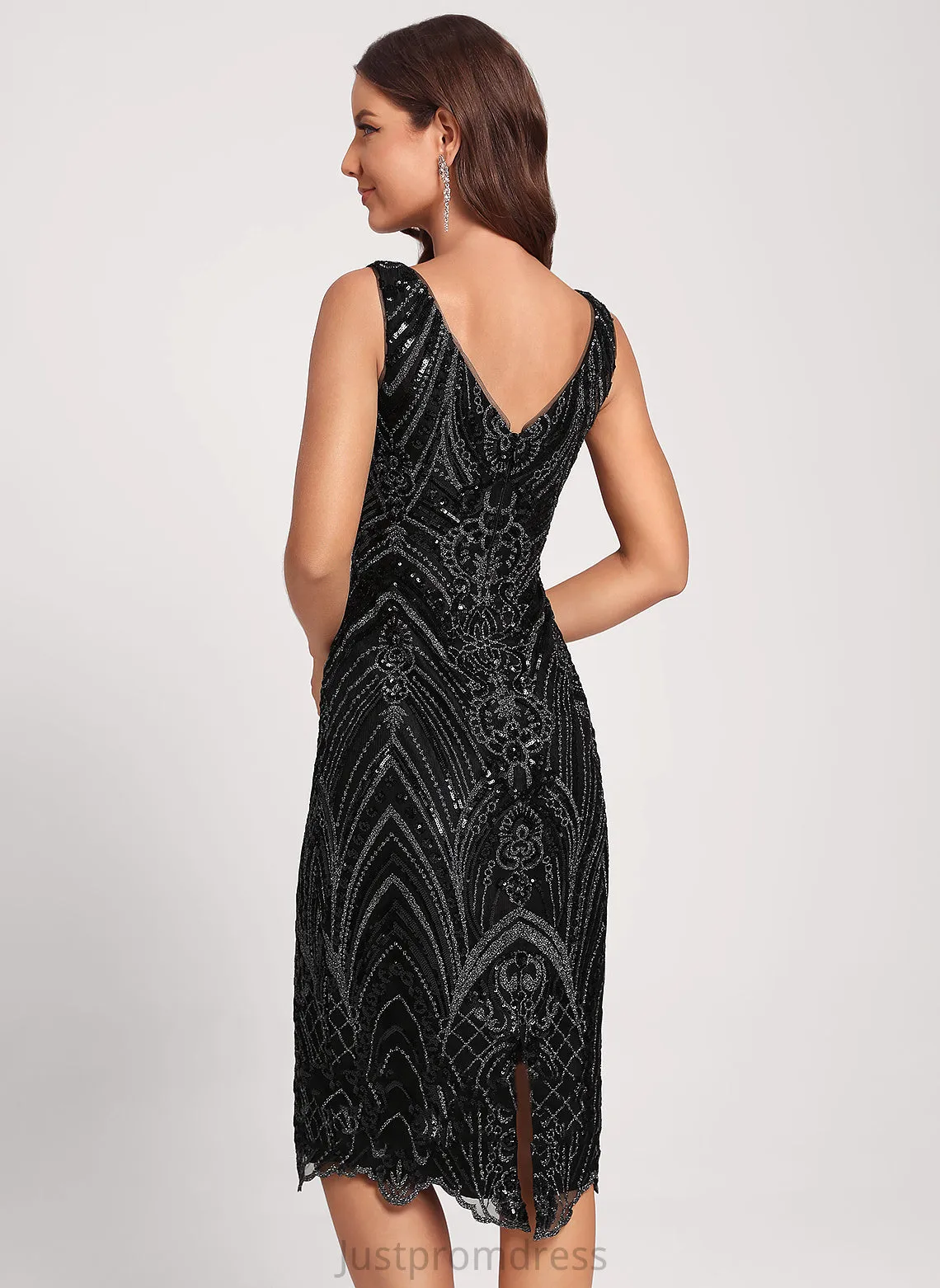 Dress V-neck Knee-Length Maud Club Dresses Cocktail Sequined Bodycon