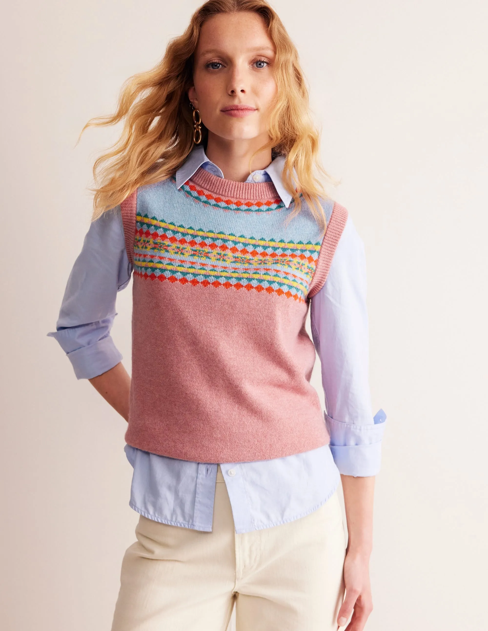 Edie Fair Isle Tank-Pink Fair Isle