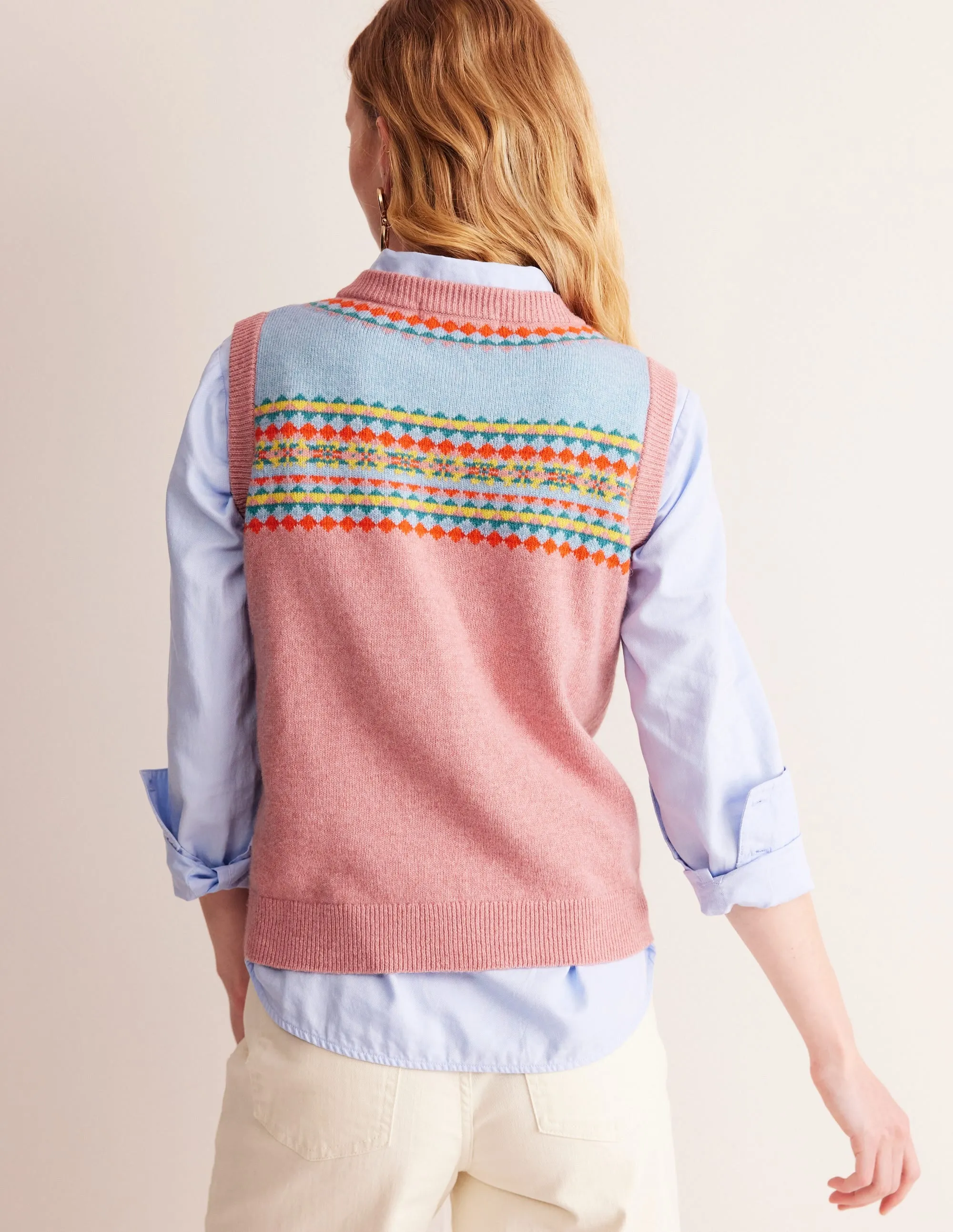 Edie Fair Isle Tank-Pink Fair Isle