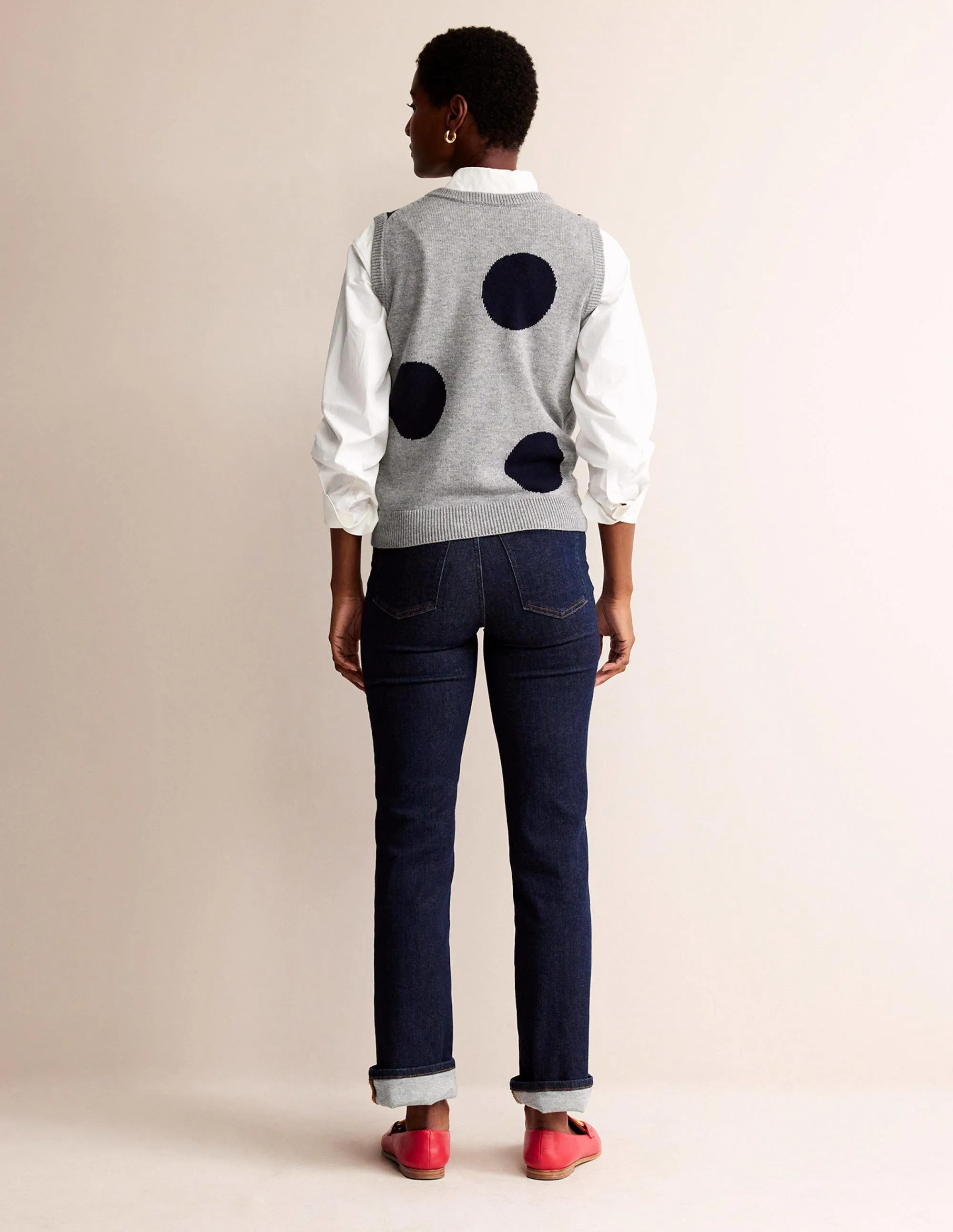 Fiona Tank-Grey Melange, Navy Spot
