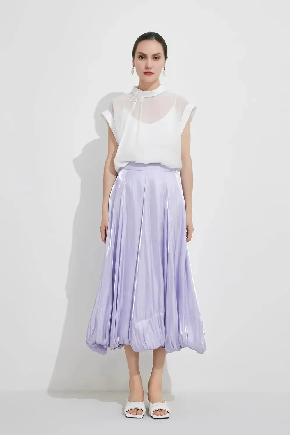Flowy Balloon Midi Skirt