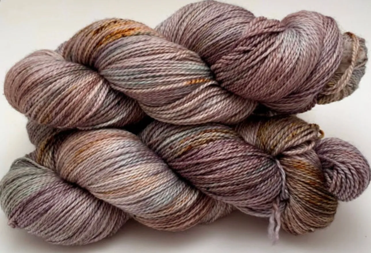 Hand Dyed Yarn "Here There Be Dragons" Brown Green Khaki Grey Gold Caramel Rust Speckled Polwarth DK Superwash 248yds 100g