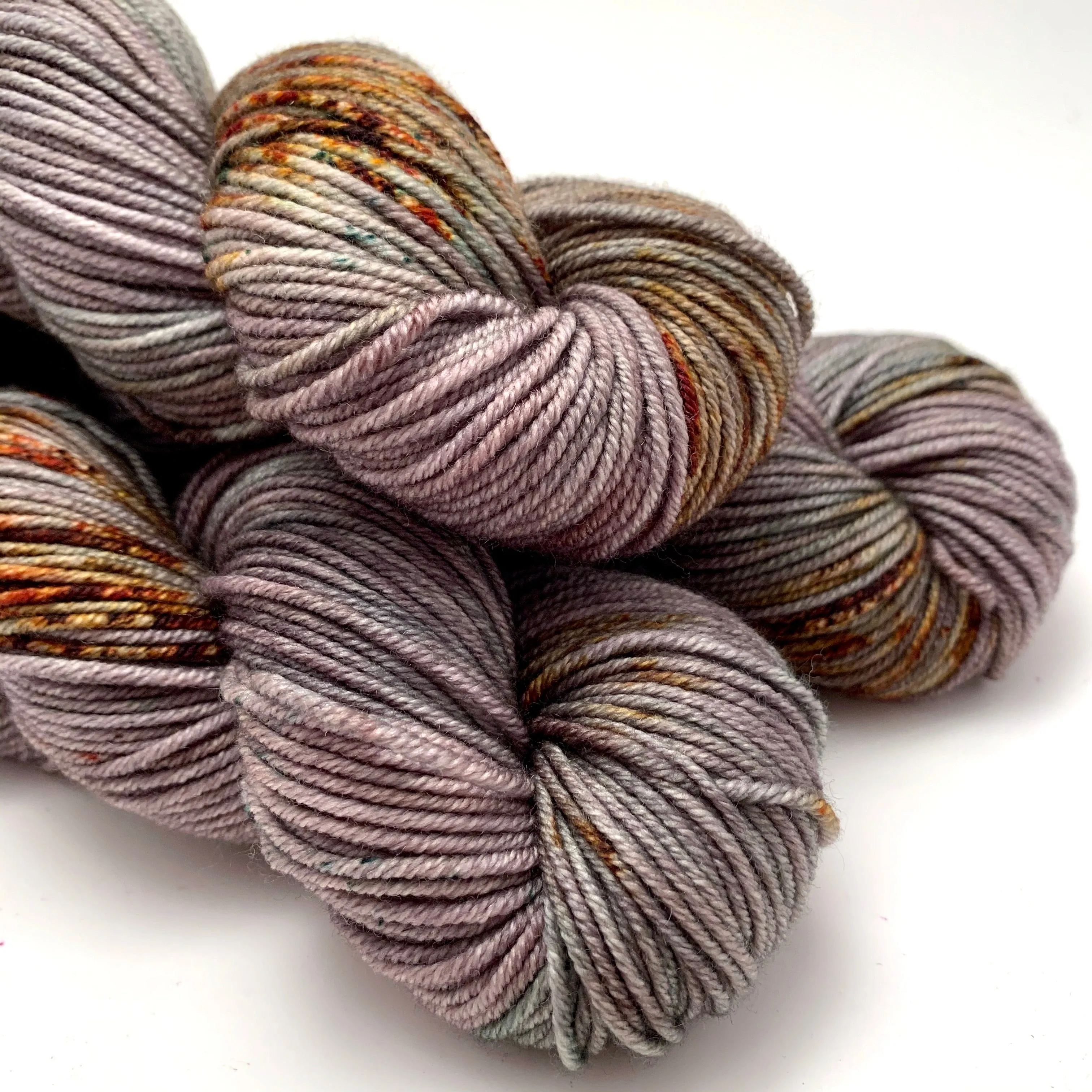 Hand Dyed Yarn "Here There Be Dragons" Brown Green Khaki Grey Gold Caramel Rust Speckled Polwarth DK Superwash 248yds 100g