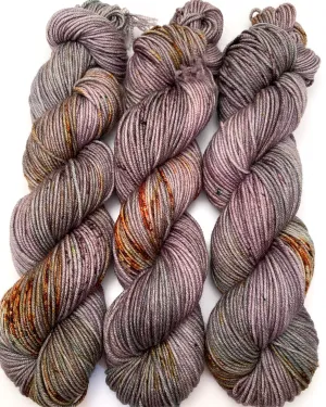 Hand Dyed Yarn "Here There Be Dragons" Brown Green Khaki Grey Gold Caramel Rust Speckled Polwarth DK Superwash 248yds 100g
