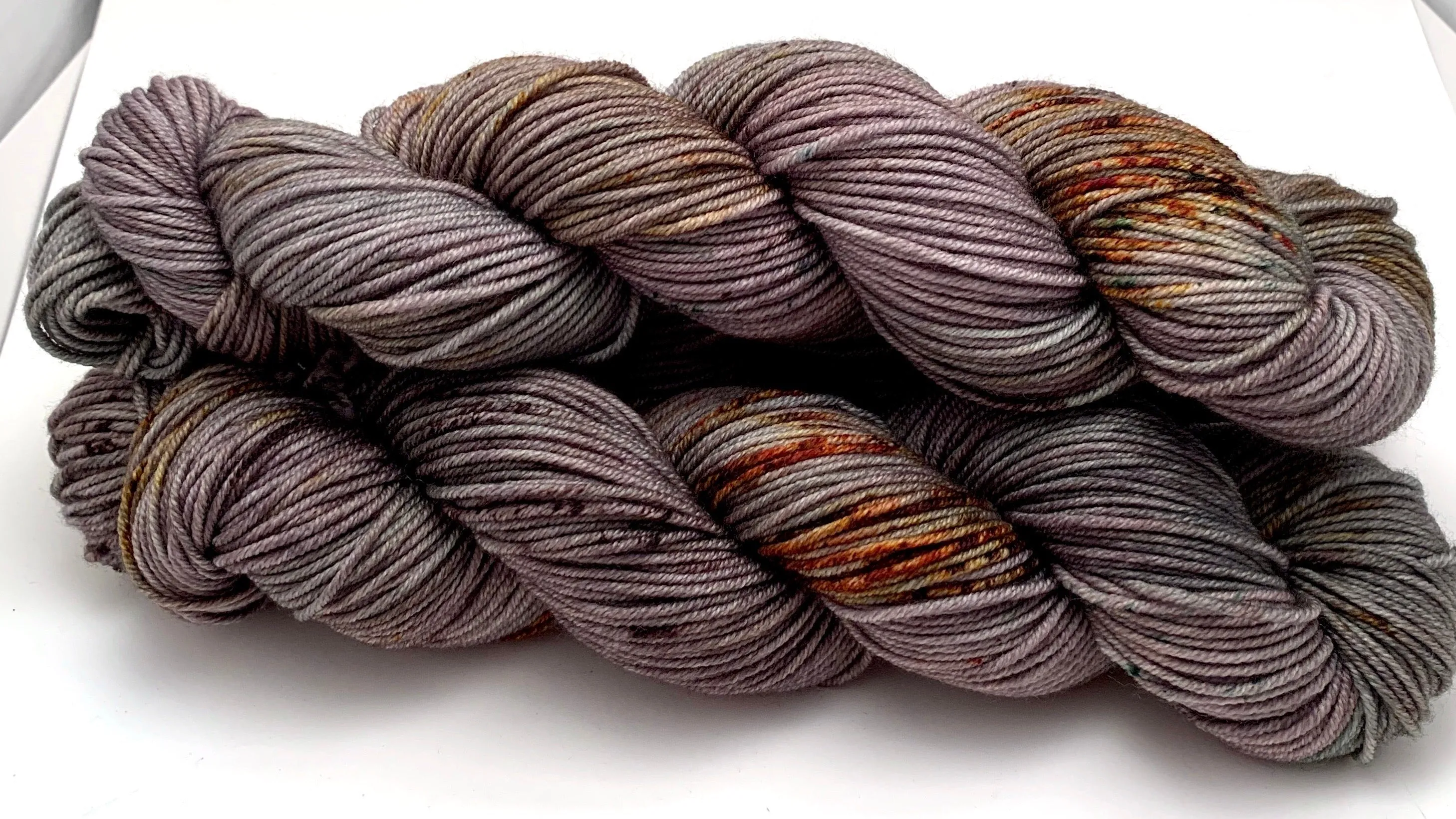 Hand Dyed Yarn "Here There Be Dragons" Brown Green Khaki Grey Gold Caramel Rust Speckled Polwarth DK Superwash 248yds 100g