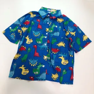 Harajuku Colorful Blue Dinosaur Button Down  Blouse