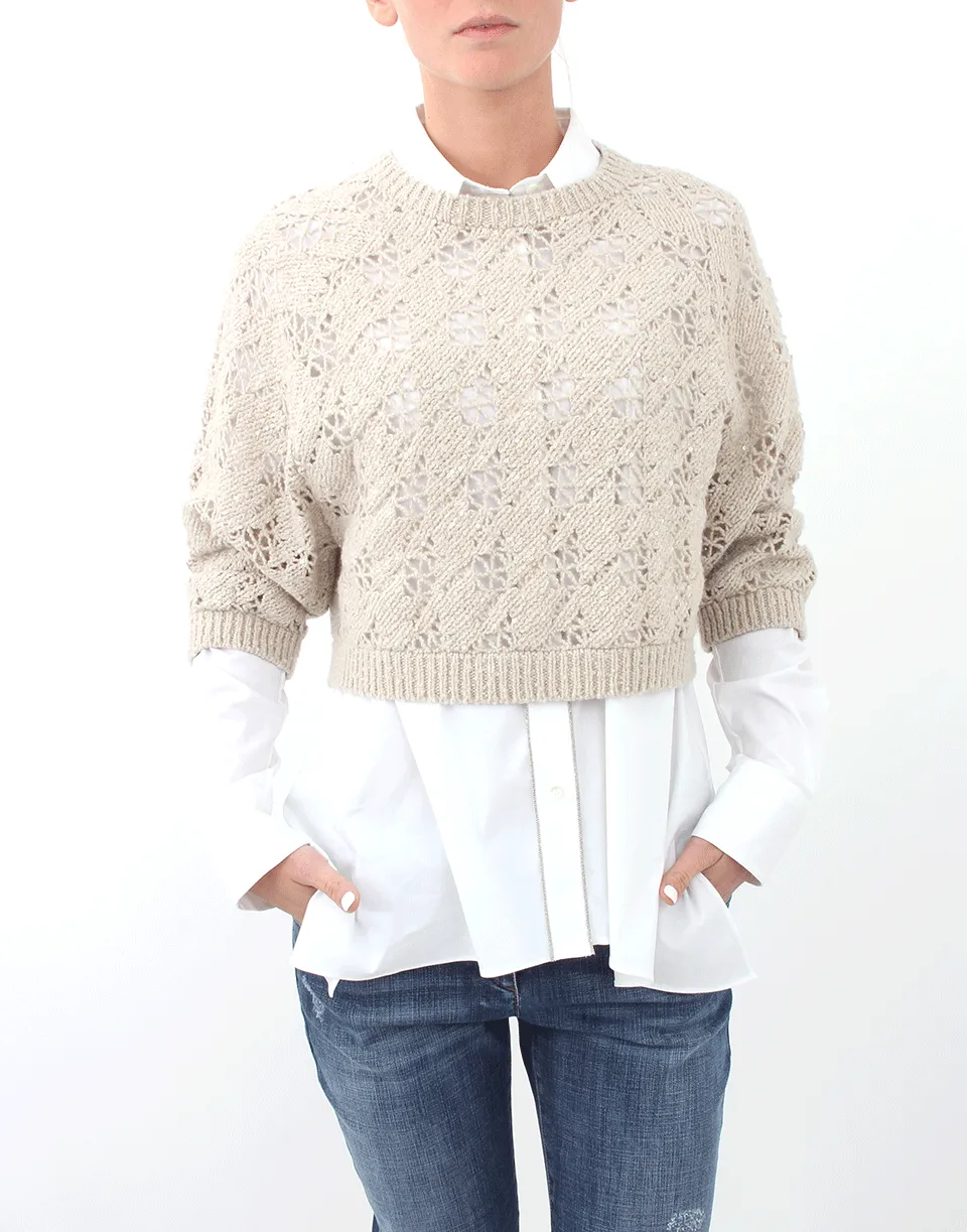 Houndstooth Crop Paillette Knit