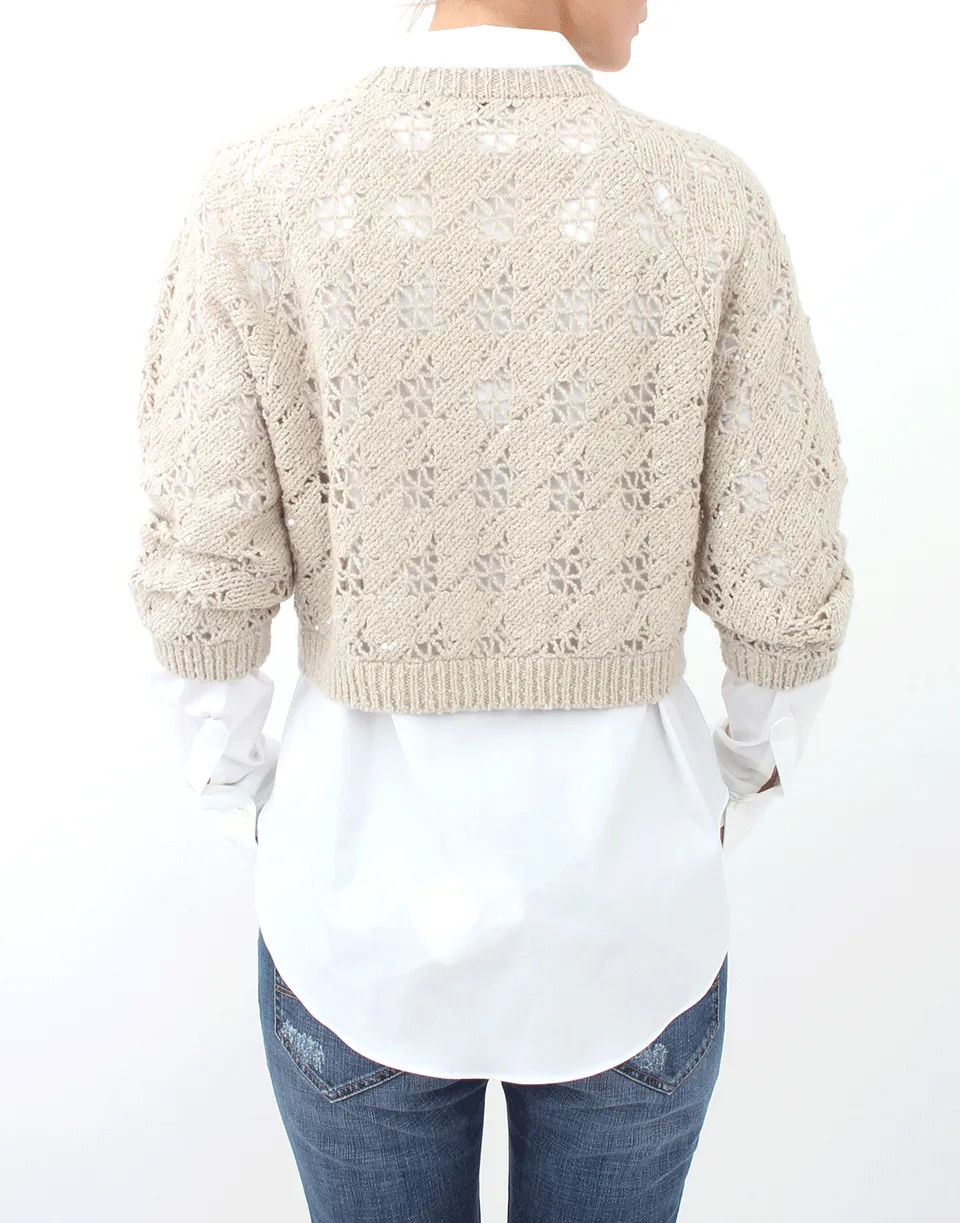 Houndstooth Crop Paillette Knit