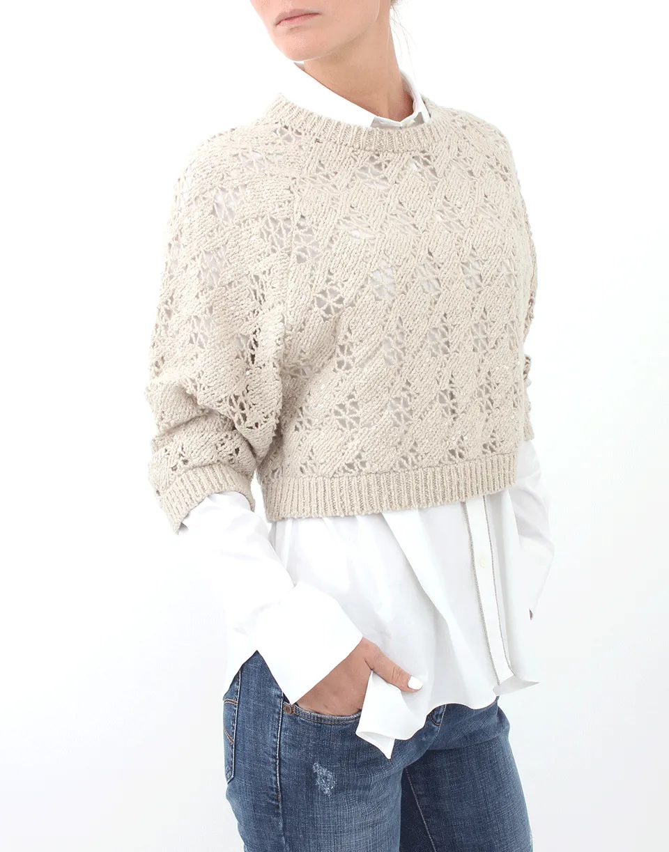 Houndstooth Crop Paillette Knit