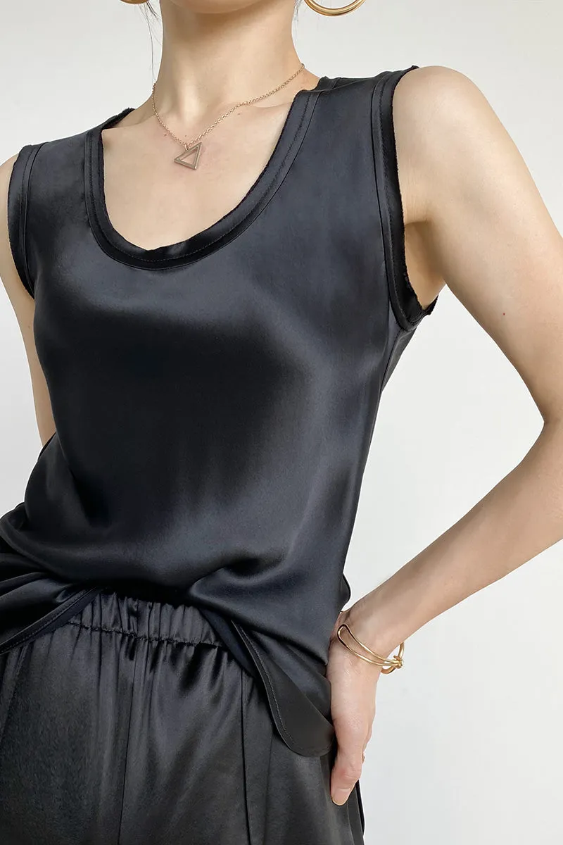 Huanzi high-quality imported triacetic sleeveless silky satin blouse vest top- Ni