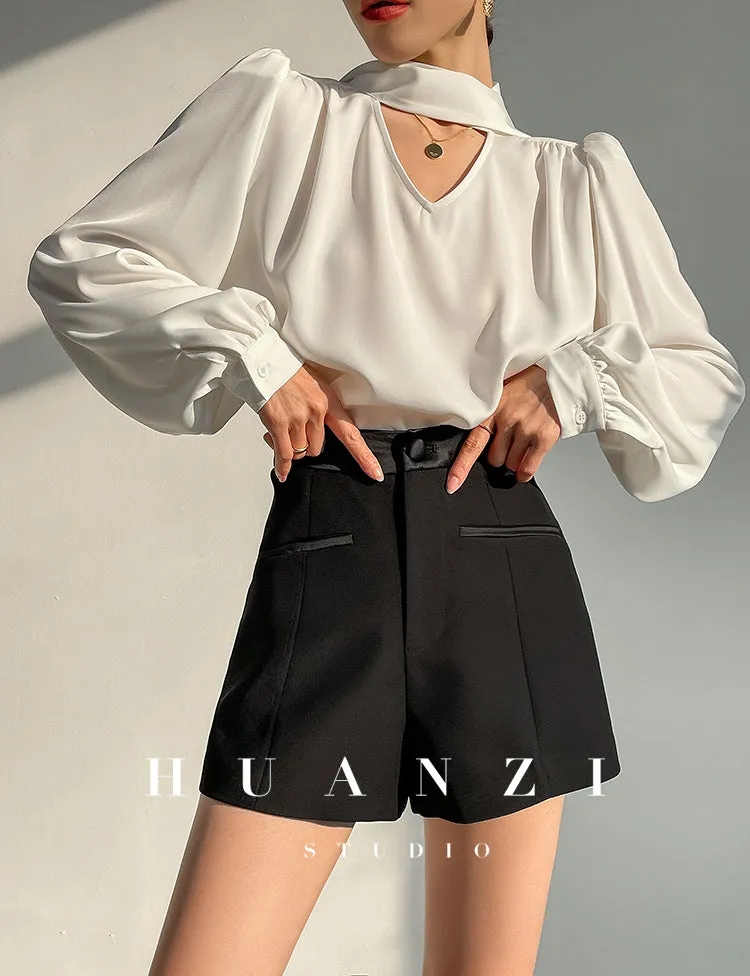 Huanzi new puff sleeves silk satin shirts top blouse - Oitr green