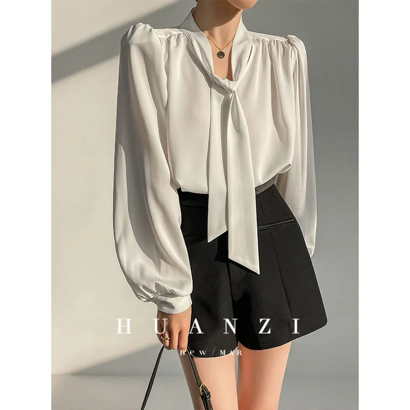 Huanzi new puff sleeves silk satin shirts top blouse - Oitr green