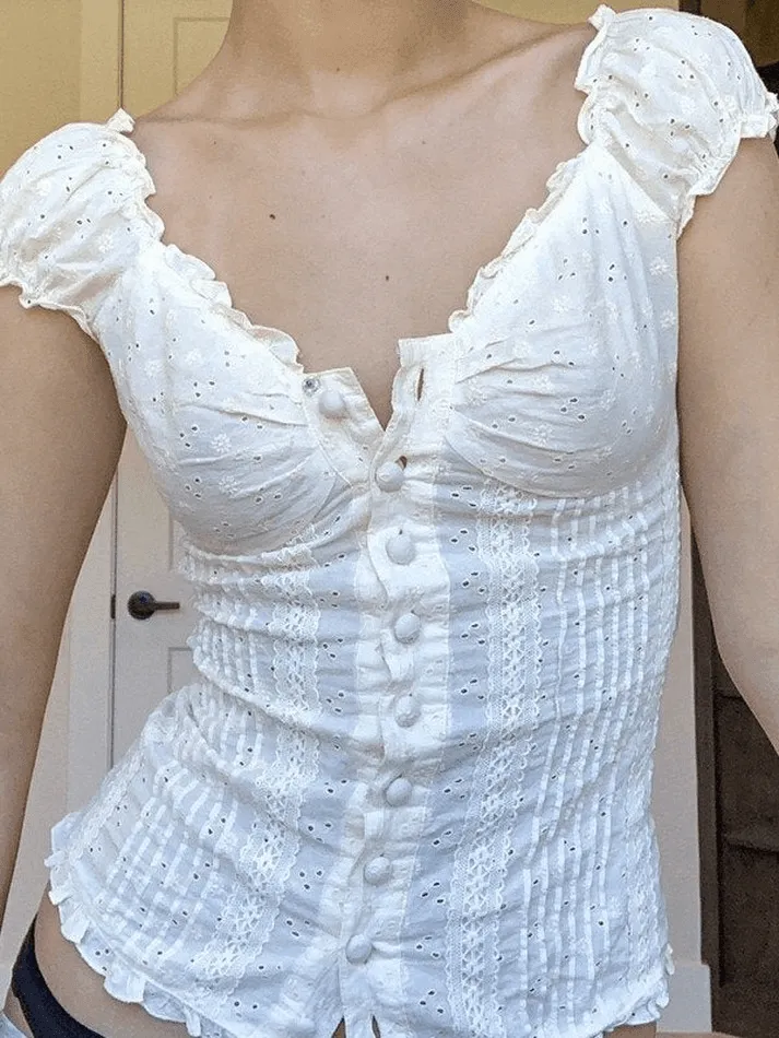 Joskaa Button Down Broidered Lace Crop Blouse