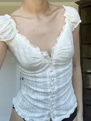 Joskaa Button Down Broidered Lace Crop Blouse
