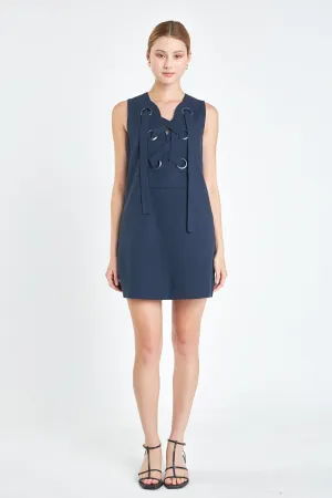 Linen Lace Up Front Dress