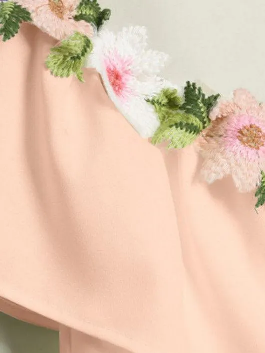 Mommy And Me Family Fitted Floral Flower Embroidery Off Shoulder Dress White And Pink