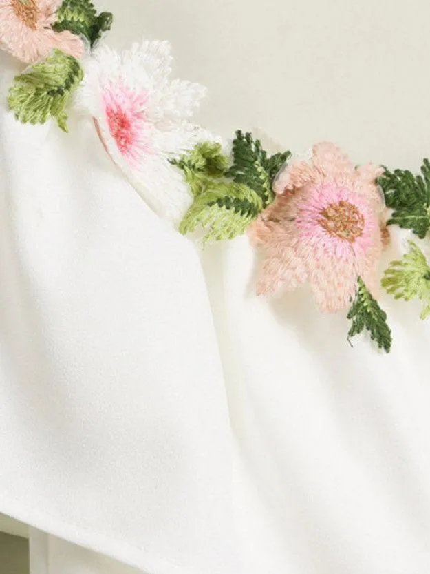 Mommy And Me Family Fitted Floral Flower Embroidery Off Shoulder Dress White And Pink