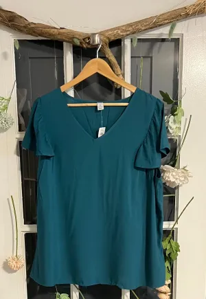 Old Navy Teal Flutter Sleeve Blouse 1X